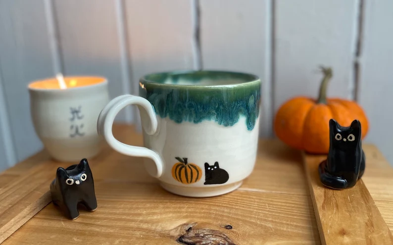 Black Cat With Pumpkin Halloween Ceramic Mug